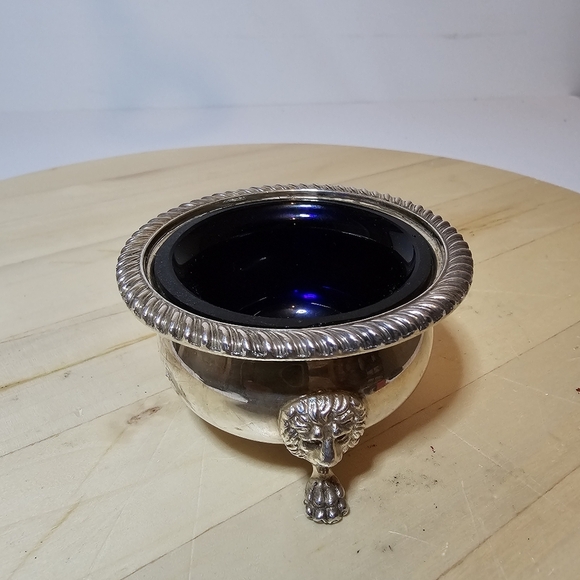 Vintage Ellis Barker Silver Plate Small Bowl With Cobalt Blue Glass Insert Liner - Picture 3 of 13